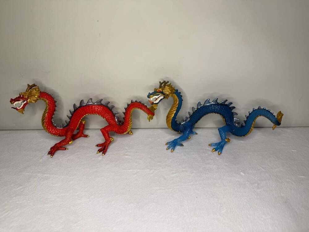 Safari Ltd. Horned Chinese Dragon Toy Figurine Red and Blue Set of 2